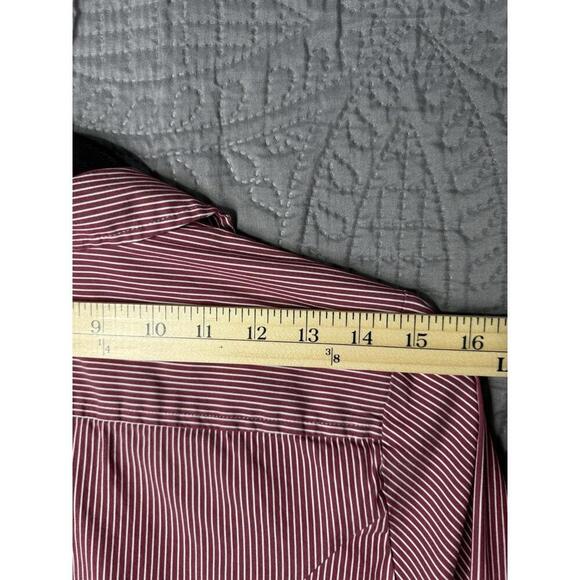 Express Women's Shirt Button Up Red White Striped V-Neck Stretch Classic Top M - Picture 8 of 9